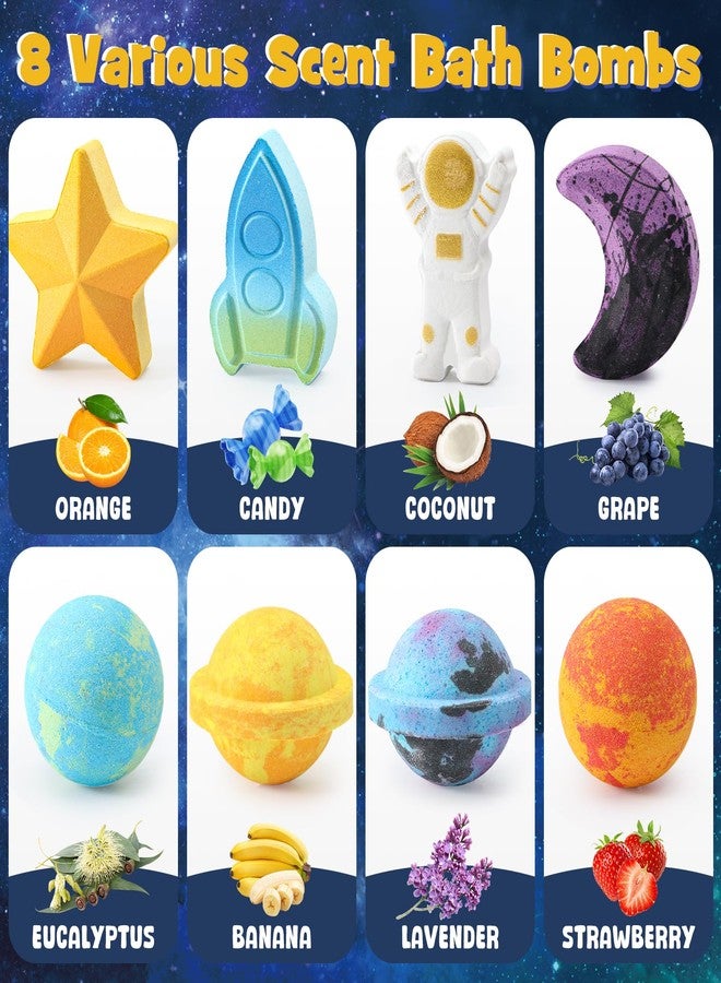 Toylink Space Bath Bombs for Kids with Surprise Inside, 8 Pack Kids Galaxy Bath Bombs with Space Toys for Toddler Boys Girls Handemade Rainbow Bubble Bath Fizzies Birthday Christmas Gift Set - Image 4